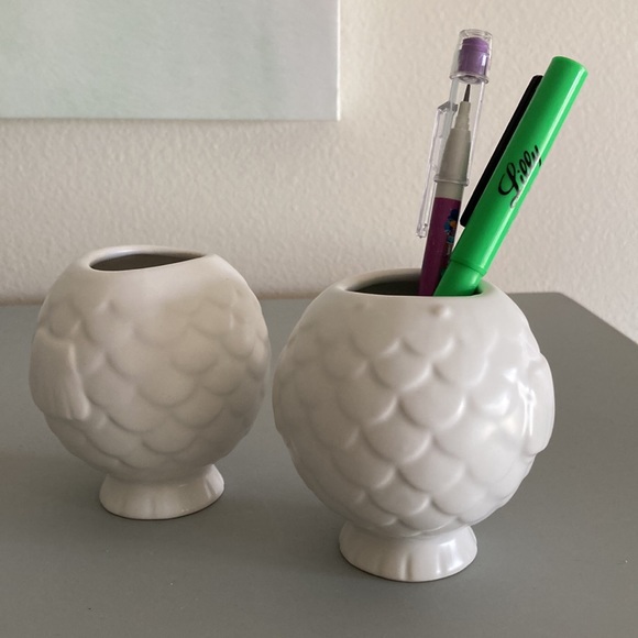 White ceramic fish vases Modern Coastal Seaside Decor set of 2 small vessels - Picture 6 of 12